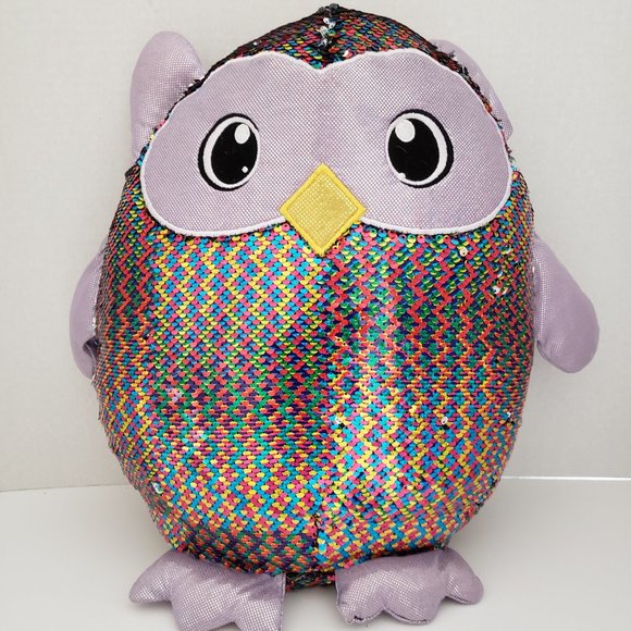 BIG 15" Tall Leo the Owl Shimmeez Rainbow/Silver Reversible Soft Plush - Picture 2 of 5